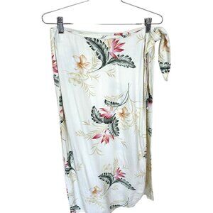 Vtg Caribbean Joe Womens Skirt White Cream Tropical Wrap Large Rayon Resort